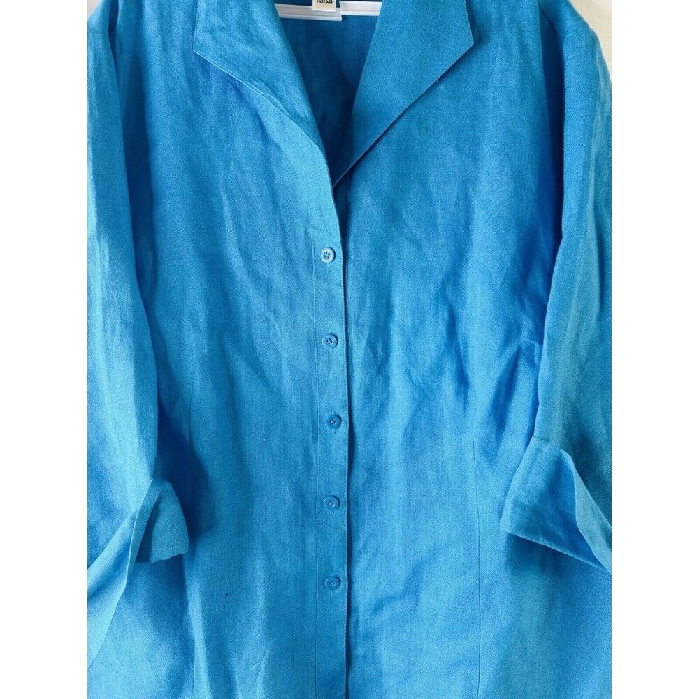 Talbots Rish Linen Button Front Collared Shirt Bl… - image 3